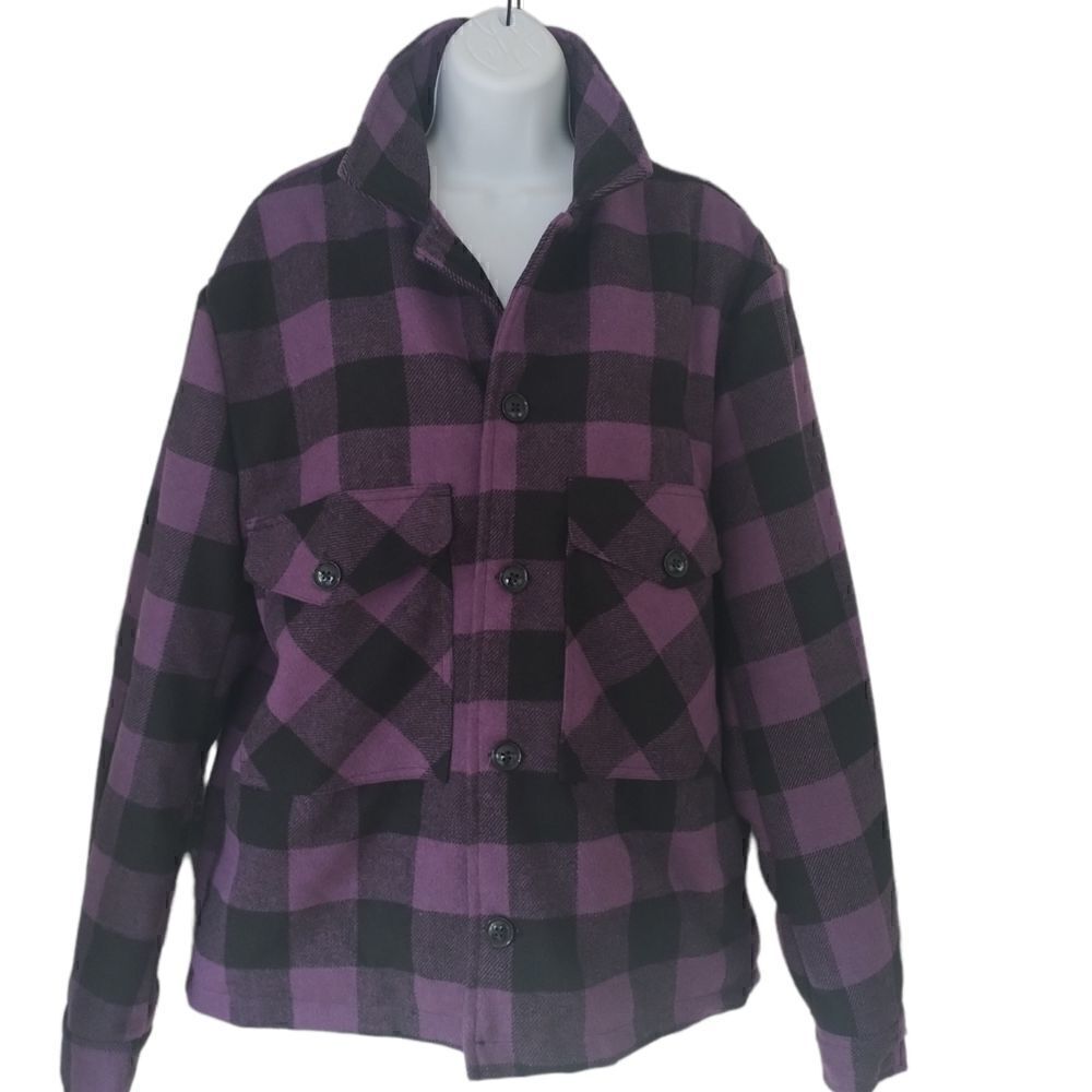 BDG Urban Outfitters purple black plaid warm jacket size S